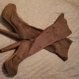 Thigh-High Suede Platform Heels